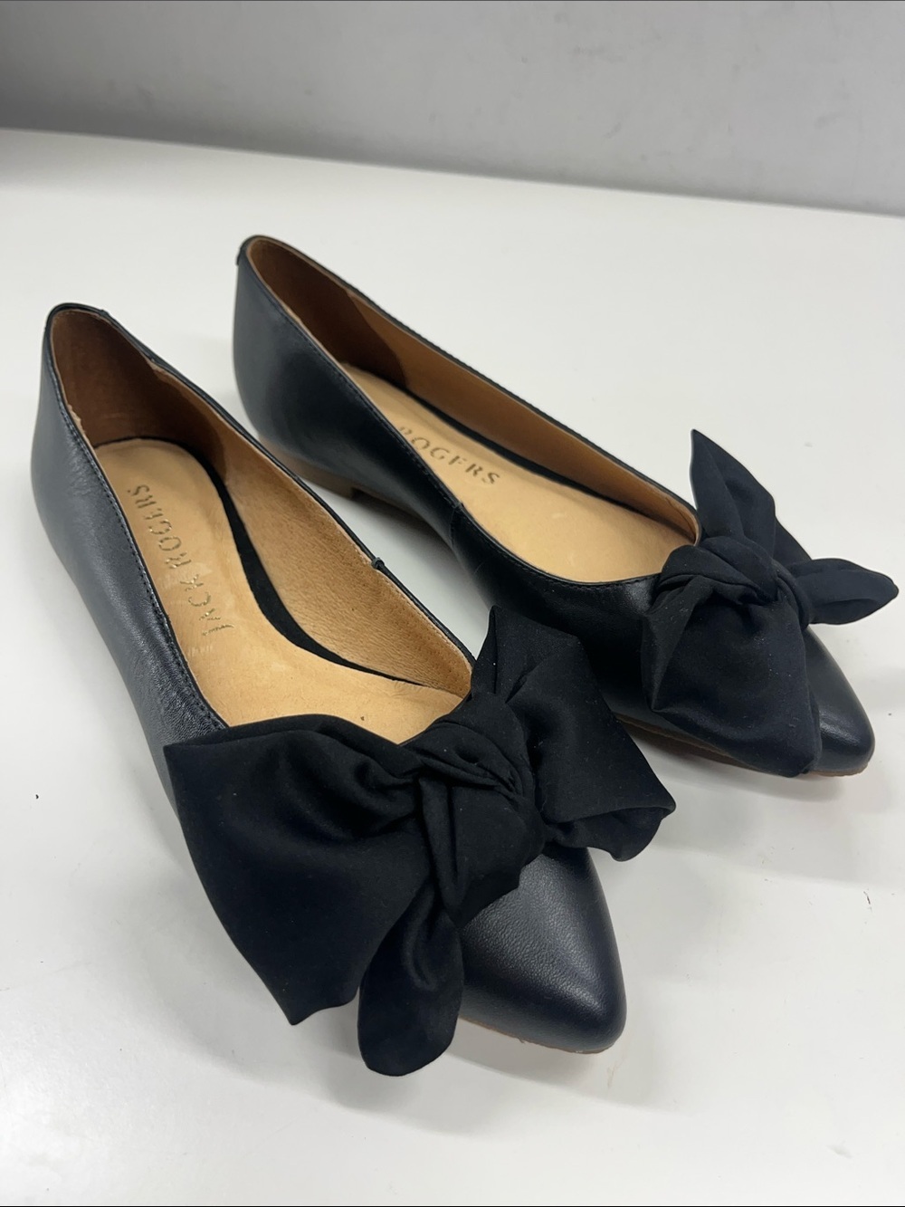 New Jack Rogers Debra Leather & Fabric Bow Ballet Flat in Black Size 5